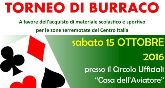 “Torneo di Burraco, del Roma Augustus, in favore dei terremotati di Amatrice”